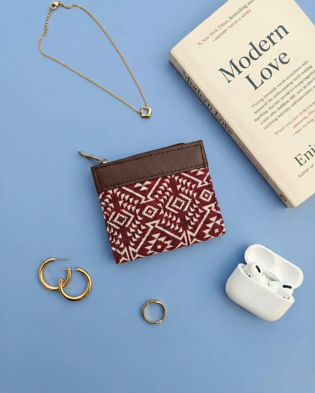 Maroon Striped Jacquard Unisex Wallet